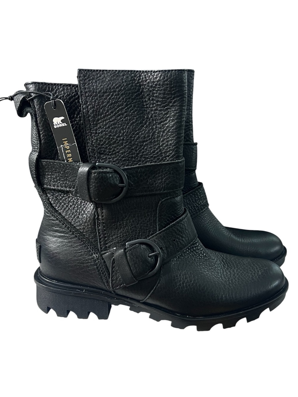 SOREL Phoenix Ankle Moto Boot Womens 8 black Waterproof leather buckle booties